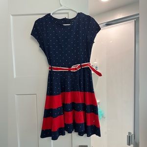 red and blue dress